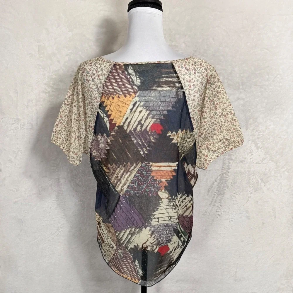 Denim & Supply Ralph Lauren Patchwork Sheer Mesh Top Western Cottage Boho Size M